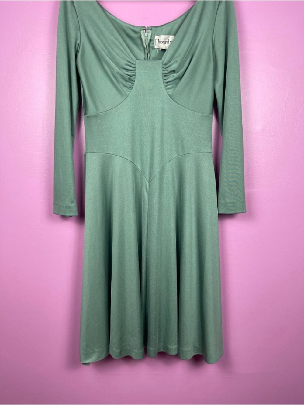 Leonard Sunshine Vintage 70s Slip Dress 12 Sage Green Hong Kong - Picture 4 of 9